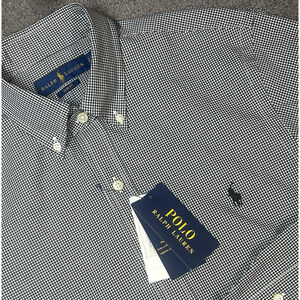New POLO RALPH LAUREN Men SM SLIM FIT L/S Button Down Shirt Black Gingham Check